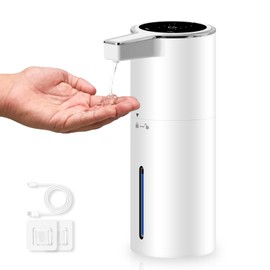 PINENUTS Automatic Soap Dispenser 13oz. Wall Mount Touchless 4 Gear Adjustable Electric Soap Dispenser USB Rechargeable with Infrared Motion Sensor for Bathroom Kitchen Office (White Gel)