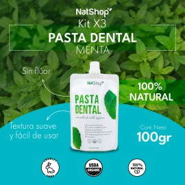 Set 3 Pastas Dentales Natural Menta Orgánica 100g Natshop