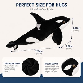 Orca Whale Plush Toy for Kids and Gifting - Lifelike Black Whale Stuffed Animal for Bedrooms, Playrooms, and Nurseries 70cm
