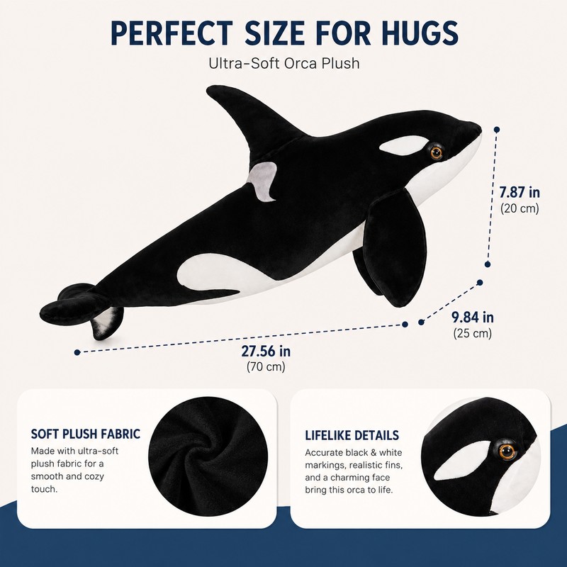 Orca Whale Plush Toy for Kids and Gifting - Lifelike
