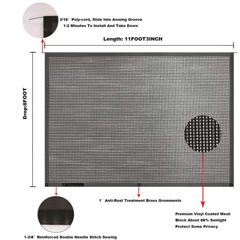 Tentproinc RV Awning Sun Shade Screen 8' X 11' 3''