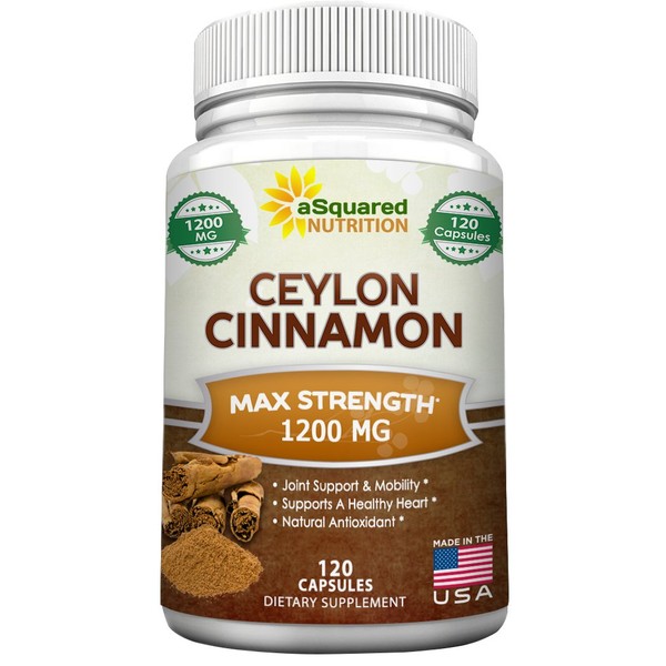 Natural Ceylon Cinnamon 1200mg - 120 Capsules, True Cinnamon from Sri Lanka, Extract Supplement Pills Promotes Heart Health, Reduce Inflammation & Joint Pain