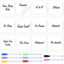 Zayvor 24 White Sticky Notes Sticky Notes Coloured Reusable Whiteboard Stickers Books Environmentally Friendly and Removable Labelling 8 Wipe-Clean Pen Whiteboard Markers