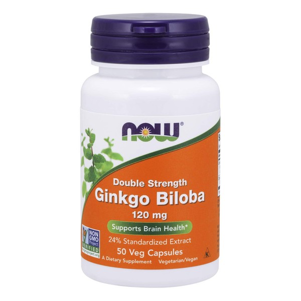 NOW Supplements, Ginkgo Biloba 120 mg, Double Strength, Non-GMO Project Verified, 50 Veg Capsules
