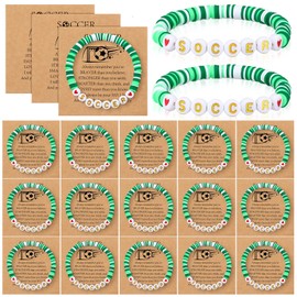 Lunmon 20 Sets Soccer Bracelets Green Sports Clay Beaded Bracelets with Inspirational Cards Gifts Sports Party Favors for Soccer Lovers Team Players
