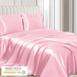 Pamposh Satin Silk Pillowcases For Hair And Skin 2 Pack Standard Size with Envelope Closure (2 Pcs Pillowcases (50 x 75 cm), Pink)