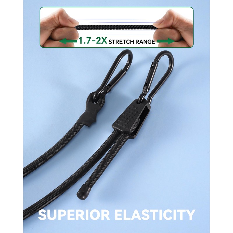 8 Pcs 48 Inch Adjustable Carabiner Bungee Cords with Hooks,