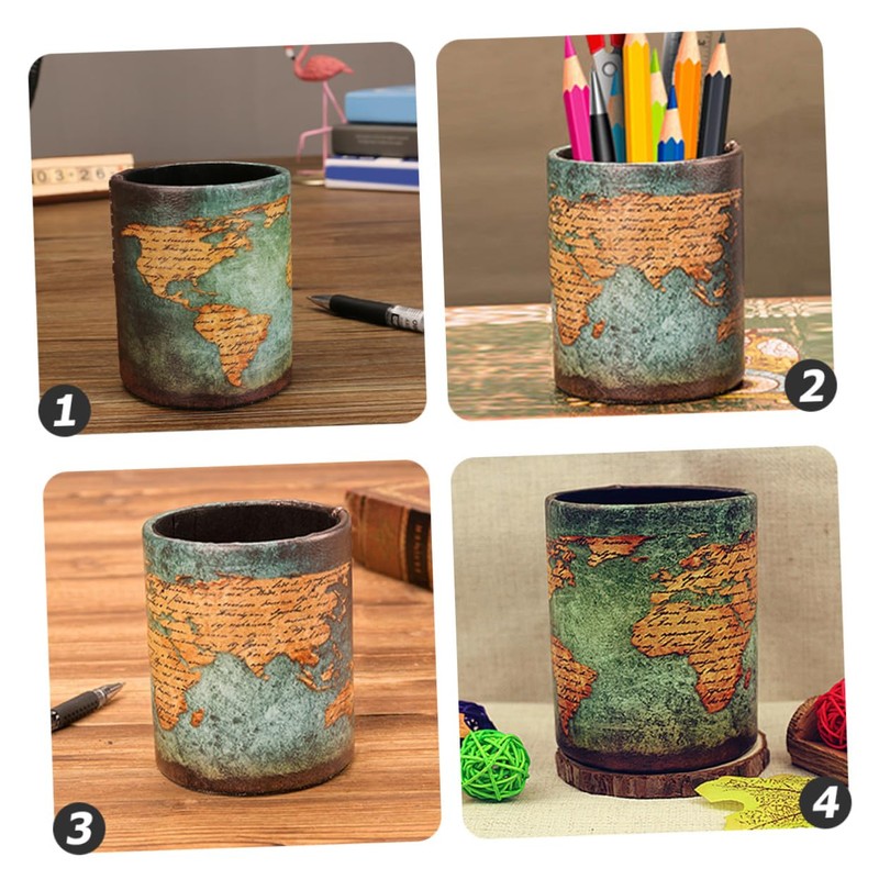 VILLFUL Pu Leather Desk Pen Holder Makeup Brush Pot Vintage