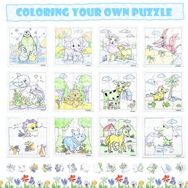 HahaMagic, 12PCS Kid Puzzles to Draw on, with 12 Stackable Crayons (12 Colors in one), Suitable as fidgets for Classroom to Make Your own Puzzle, Kid Party Favors and Carnival prizes for Kids