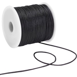 Cordoncino nero in nylon satinato da 1,5 mm x 45,4 m, per collane, bracciali, gioielli, macramè, finiture cerate, multiuso per cordini, perline intrecciate
