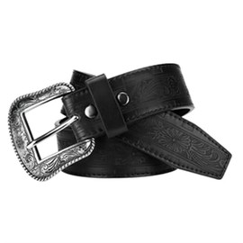 Wrangler Men's 38mm Floral Emboss Pattern with Etched Buckle Belt (Black, 42)