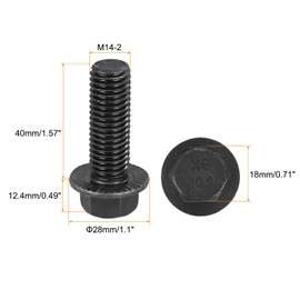 sourcing map M14-2x40mm Hex Serrated Flange Bolts 10.9 Grade Carbon Steel Screws 4pcs