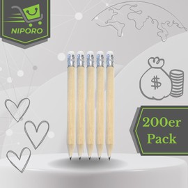 NIPORO 200 Mini Pencils Short Half Pencils with Eraser Golf Pencil Party Bags (200)