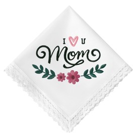 HOULIFE Embroidered Handkerchiefs for Mom Women Vintage Floral Pattern White Cotton Handkerchief Gift for Mum Wedding Mother's Day Birthday, I ♡U mom