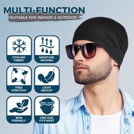 AXBXCX 2 Pieces Skull Cap, Fashion Skull Caps for Men Women - Cooling Summer Slouchy Beanie Wave Cap Thin Hat for Hiking Running Bicycle Cycling Black