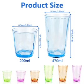 OT-NVWOZR Set of 8 Colorful Acrylic Drinking Glasses, 7Oz & 16Oz Plastic Tumblers Outdoor Cups for Kids, Unbreakable Glasses Drinkware Reusable Water Cups BPA Free Dishwasher Safe