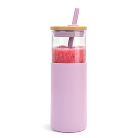 Tronco 24 oz Glass Tumbler with Lids and Straw, Reusable Iced Coffee Cup & Smoothie Cup with Bamboo Lid, Silicone Sleeve, Dishwasher Safe, BPA-Free Borosilicate Glass, 1 Pack