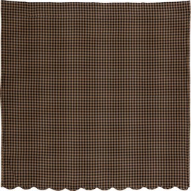 VHC Brands Black Check Scalloped Shower Curtain 72x72 Country Rustic Design, Black and Tan