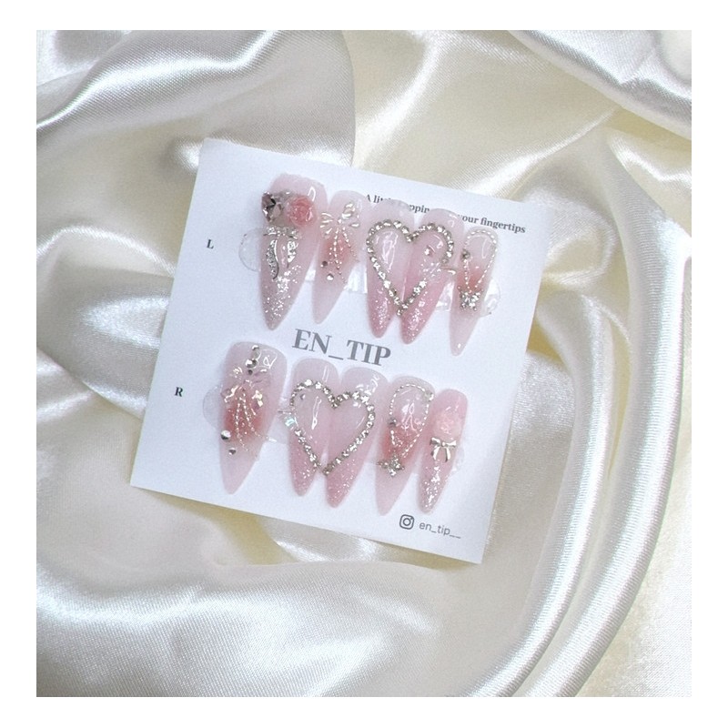 Rose Jewel Heart Handmade Nail Tips - Ballerina / 로즈