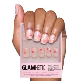 Glamnetic Glamnetic Press On Nails - Pretty Bloom | Short Squoval Nails with Flower Accents, Reusable Stick On Fake Nails with Glue | Love In Bloom Spring Nails | 15 Sizes - 30 Nail Kit with Glue