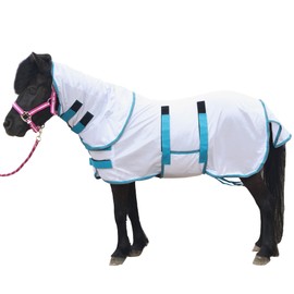 Leberna Mini-Pony Horse Fly Sheet Miniature Weanling Donkey Pony Horse Foal Fly Summer Sheet Neck Blanket (White, 3' 8")