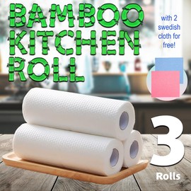 Reusable Bamboo Kitchen Rolls – Washable & Eco-Friendly Dish Cloths & Towels for Cleaning, Cooking, & Household Use – Super Absorbent, Soft & Durable – 3 Rolls + 2 Swedish Dishcloths