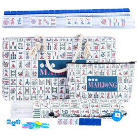 American Mahjong Set: 166 Dark Blue Tiles, 4 Clear Racks with Pushers, Mahjong Bag and Accessories, Mahjong Tile Set for Beginners (Mah-Jongg)