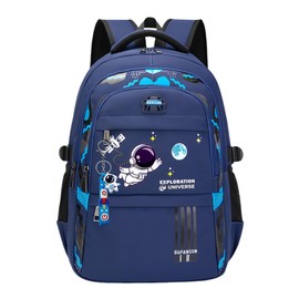 Space Childrens Backpack for Boys School, Multi-Pocket Boys School Bags Secondary Boys Backpack with Astronaut Pendant, Blue