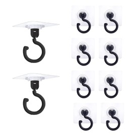 Gripebao 10 Pack Adhesive Ceiling Hooks, Self Adhesive Wall Hooks Heavy Duty, Sticky Hooks for Hanging Towel, No Damage Under Cabinet Kitchen for Utensils, Stick on Utility Hooks Bathroom, Black