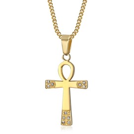 BOBIJOO JEWELRY - Pendant Necklace Croix de vie Ankh Femme Acier Stainless Steel or Diamond, Stainless Steel, Diamond