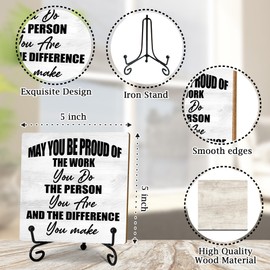 May You Be Proud Of The Work - Inspirational Wooden Sign, That Desk Decor Sign With Stand, Home Decor Thank You Gifts Office Rustic Square Desk Decor Sign, 5X5 Inches-A02