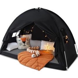Sherilyn Twin Size Bed Canopy Bed Tents Dream Tent on Bed Privacy Space Blackout Sleeping Tents Indoor Breathable Portable Cottage Drafty Room Floor Bed Tents (Black)