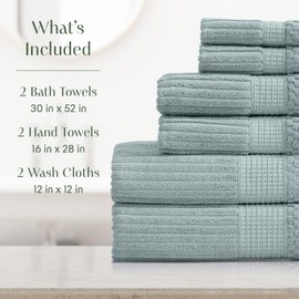 Springtree Home 100% Cotton Bath Towel Set | 6 Piece Set | Absorbent & Quick-Dry Bath Towels | Textured and Durable Cotton | Krista Collection - Silver Blue