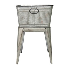 espidoo 20.5x20.5x21 Galvanized Tub Stand: Rustic Iron Planter & Ice Bucket - Raised Design for Easy Access - Indoor/Outdoor Decor & Entertaining