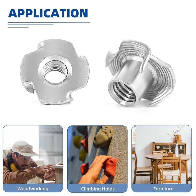 1/4"-20 T-Nuts, 304 Stainless Steel 4 Pronged Tee Nuts, Four-jaw