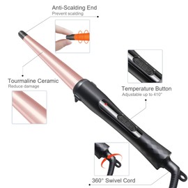 Hair Curling Wand, 1/2-1 Inch Tapered Curling Iron, Professional Ceramic Hair Curler Wand for Long & Short Hair, Curling Iron with 2 Temperature, Include Heat Protective Glove-Rose Pink
