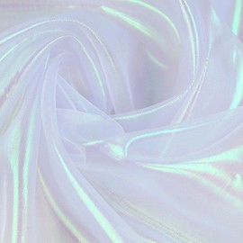 Holographic Gauze Fabric, 1.5m*3m Gradient Iridescent Organza Fabric for Costume Crafts Party Decorations, White
