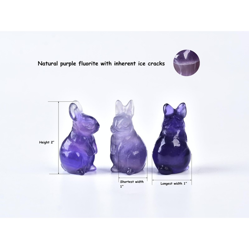 AMOYSTONE Stone Rabbit Figurines Purple Fluorite Bunny Crystal Statue Decor