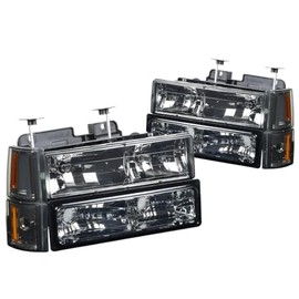 PM PERFORMOTOR Smoked Housing amber Corner Pair of Headlights Replacement Compatible with 95-99 Yukon C K Suburdan, PMHL-GC10-9400-8P-SA