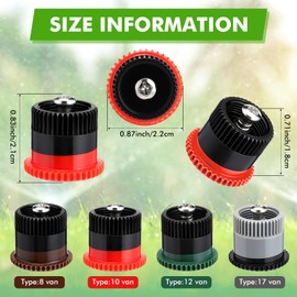 Honoson 16 Pcs Variable Arc Nozzle Radius High Efficiency Replacement Pop up Sprinkler Heads Compatible with Rainbird, Hunter, Orbit Pop-up Sprinklers(Mixed Color,8/10/12/17 Van)