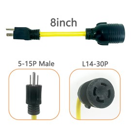 5-15 Male Plug to Transfer Switch L14-30 Female Receptacle Adapter Cord，8inch