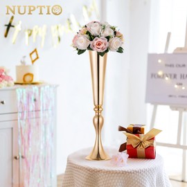 NUPTIO Flower Balls for Wedding Centrepieces - 2 Pcs 9.5in Diameter Artificial Flower Ball Arrangement Bouquet Peachy Pink & Creamy White Fake Rose Flowers Party Centerpieces for Weddings Tables