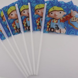 6x Bob The Builder Waving Flags - Accessories for Kid's Birthday Party or Nursery School Activity