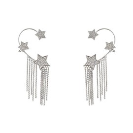 ALRNBY Silver Stars Ear Wraps Earrings for Women Men 1 Pair Sparkly Tassel Earrings Drop Dangle Statement