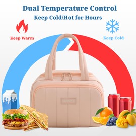 Otutefo Insulated Lunch Bag for Women - 7L Lightweight Puffy Padded Waterproof Lunch Box - Reusable Lunch Cooler Bag for Work, Picnic, Camping, Travel (Pink)