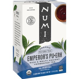 Numi Organic Emperor's Pu-erh Tea, 32 Dark Tea Bags, Aged Fermented Yunnan Black Tea, Caffeinated