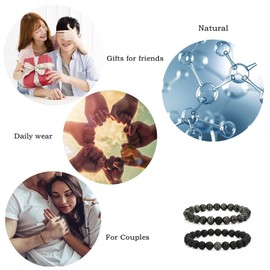 MengPa Mens Beaded Bracelets Couples Matching Bracelet Set Matte Lava Rock Beads for Women Fashioon Jewelry (Labradorite)