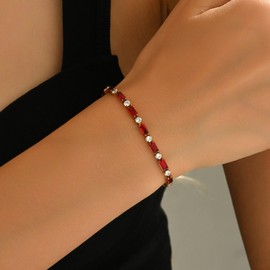 Avekeny 18K Gold Plated Multi-Color Classic Tennis Bracelet for Women Dainty Red Color 3mm Rainbow Cubic Zirconia Bracelet Adjustable CZ Gold Bracelets Trendy Summer Jewelry Gift