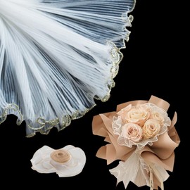 Amsthow 3 Pack Flower Wrapping Mesh Floral Wraps 4.5 Yards White Translucent Wrinkled Wave Net Yarn Pleated Tulle for Weddding Favor Florist Flowers Bouquet Packaging (White)