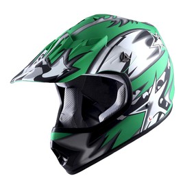 1Storm Youth Motocross Helmet BMX MX ATV Dirt Bike Helmet Matt Star Green + Goggles + MG Youth Green Glove Bundle